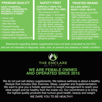 THE ENCLARE NUTRITION Colon Cleanse 15 Day Gut Cleanse Pills - Colon Cleanser for Women & Men - Psyllium Probiotic Laxatives for Constipation, Bloating Relief,