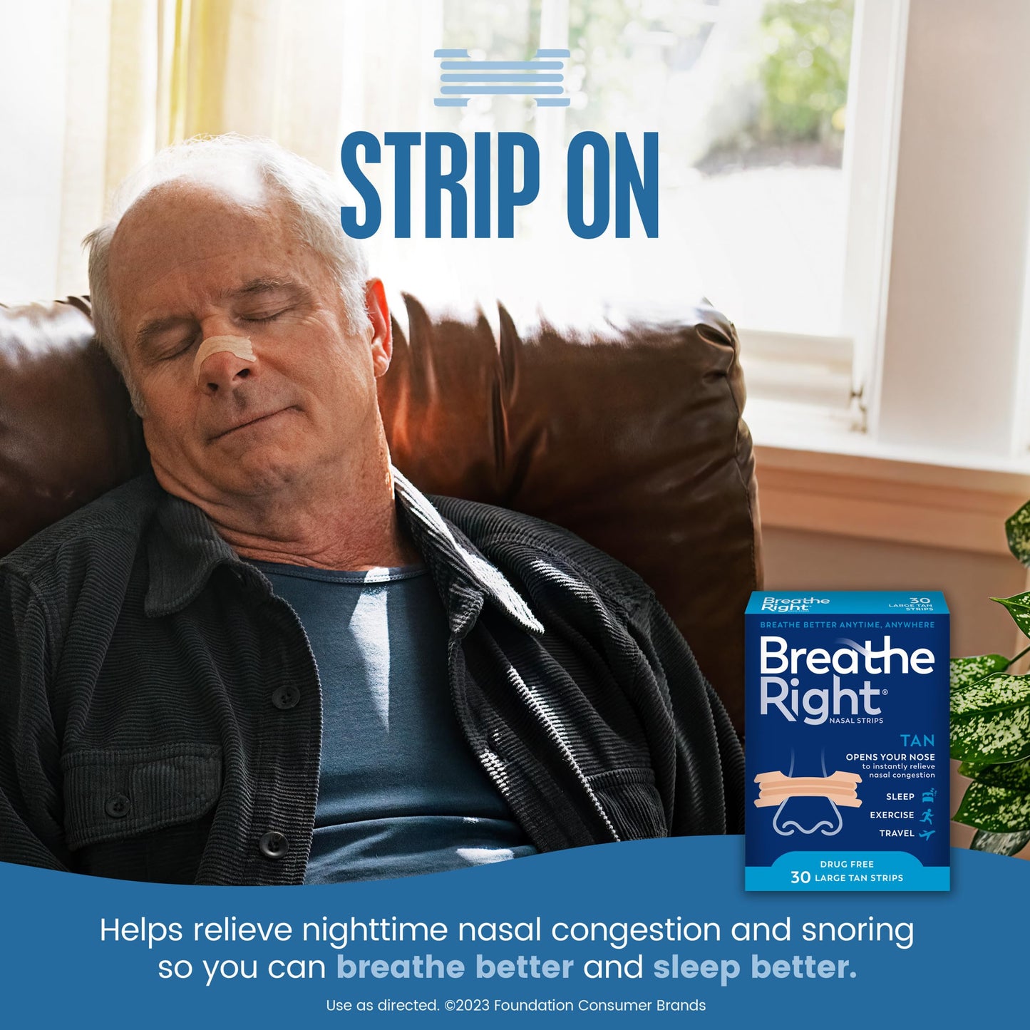 Breathe Right Nasal Strips, Extra Strength Tan Nose Strips, Drug-Free Nasal Congestion Relief for Better Breathing, Help Relieve Snoring,