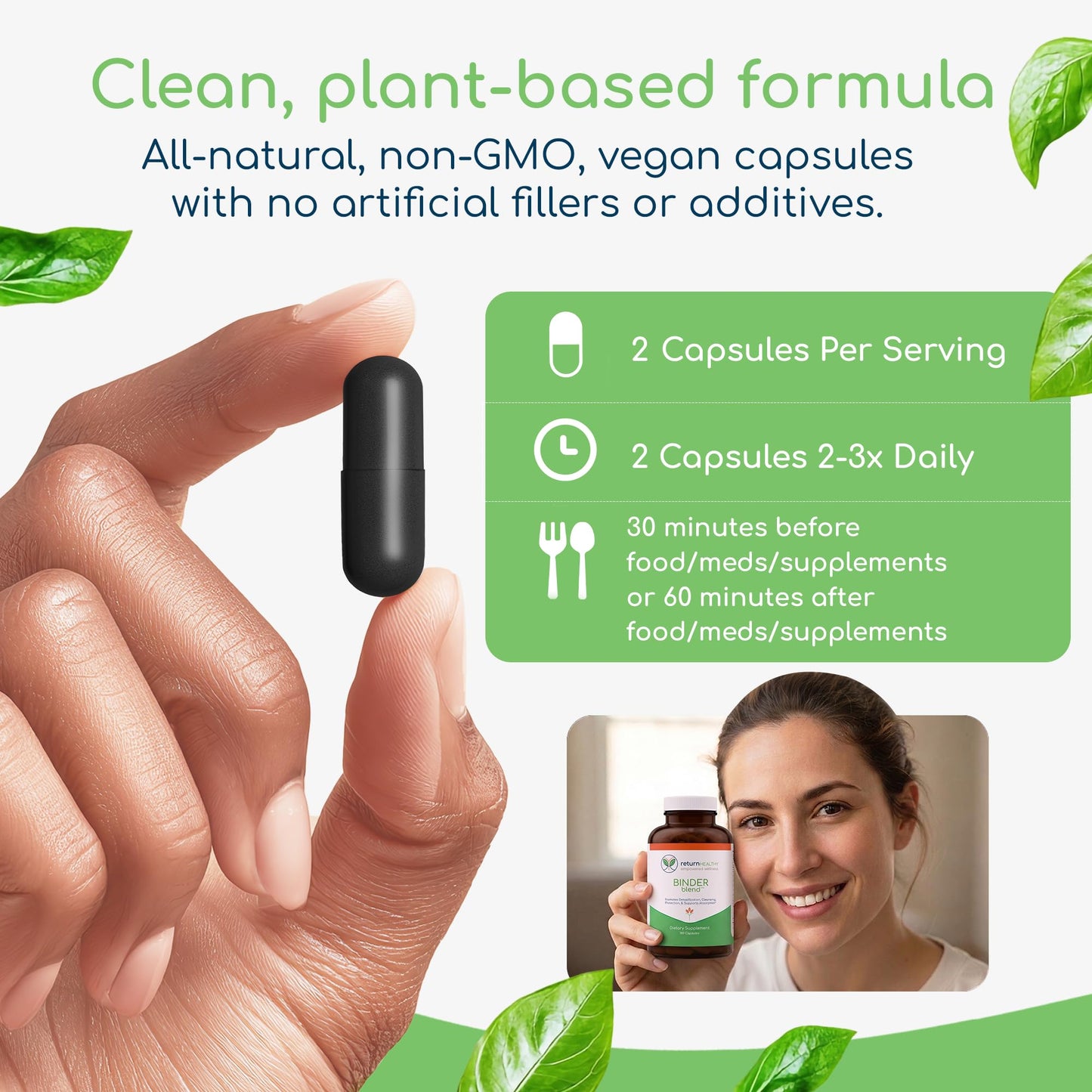 Binder Blend - Toxin Binder Supplement, Detox Capsules for a Healthy Gut - 180 Capsules - 90 Servings - 960mg Activated Charcoal