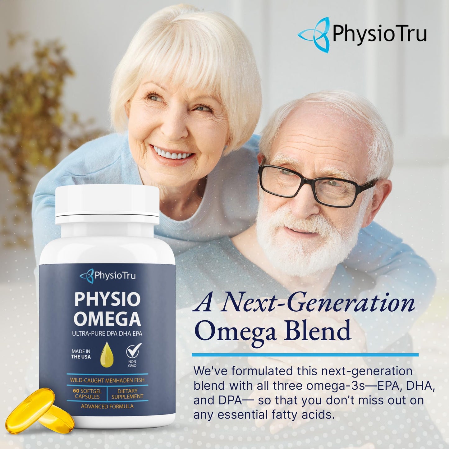 Physio Omega 2400mg Fish Oil with Omega 3 Fatty Acid Supplement - Vascular & Cognitive Supplements for Adults - Non-GMO, Burpless, Light Citrus Flavor