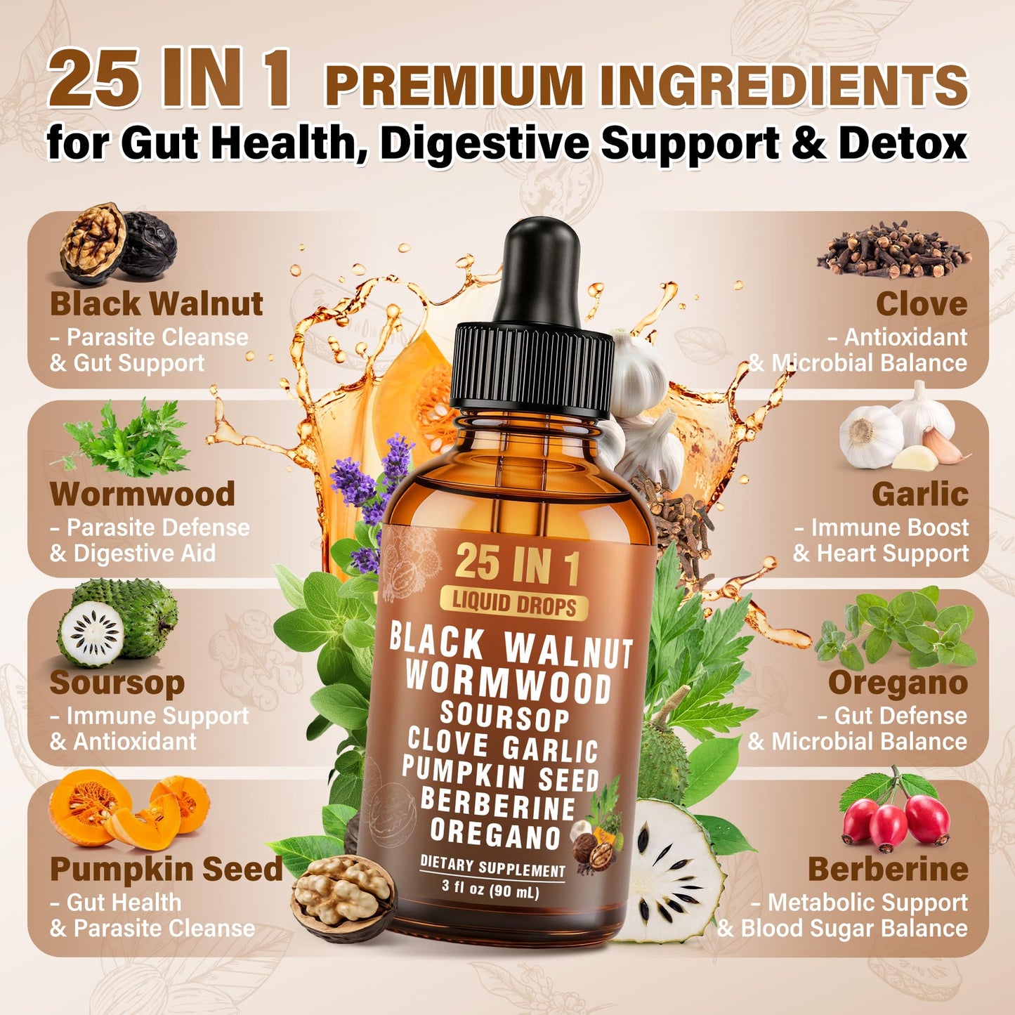 Royavita 25-in-1 Liposomal Wormwood Black Walnut Clove Parasite Cleanse with Clove, Garlic, Pumpkin Seed, Oregano & Berberine – 98% Absorption for Superior
