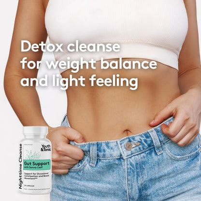 Youth & Tonic Overnight Intestinal Cleanse Supplement for Occasional Constipation Relief, Gut & Colon Cleanse Detox with Senna Leaf, Psyllium Husk Powder