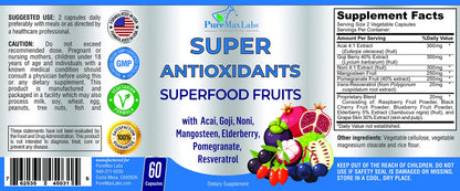 Super Antioxidant Fruit Superfood Complex - Powerful Antioxidant Superfruits, Acai, Goji, Noni, Mangosteen, Pomegranate, Elderberry, Resveratrol,