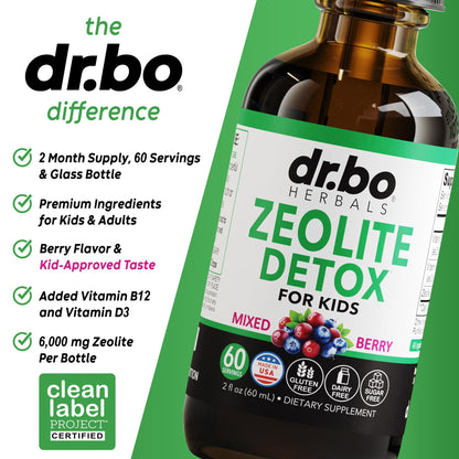 Zeolite Detox for Kids Liquid Drops - Advanced Clinoptilolite with Pure Vitamins B12 & D - Kids Gentle Body Daily Cleanse Focus & Speech Extra Clinoptilolite Zeolite