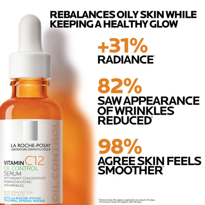 La Roche-Posay Pure 12% Vitamin C Oil Control Serum For Face With Hyaluronic Acid & Salicylic Acid, Hydrating Face Serum for Oily
