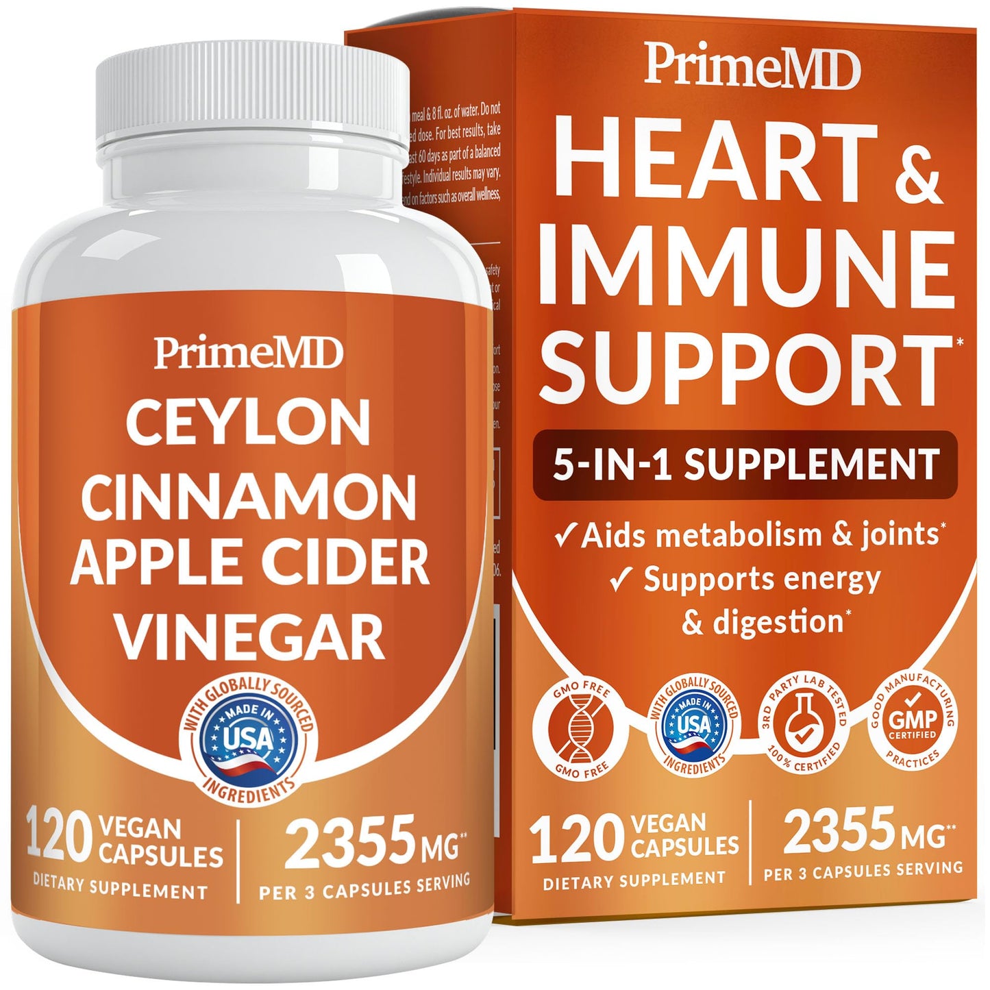 5-in-1 Ceylon Cinnamon Capsules 2355mg - Apple Cider Vinegar Capsules with Turmeric, Panax Ginseng & Bioperine - Cinnamon Supplements for Women & Men
