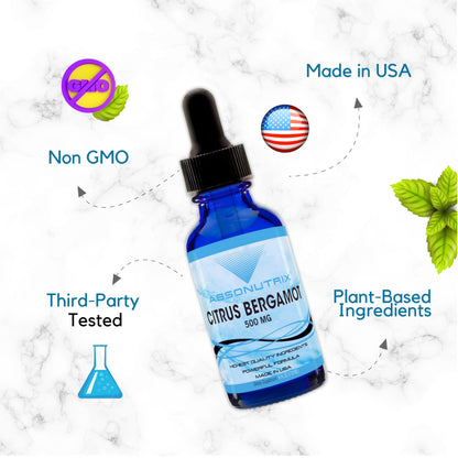Absonutrix Citrus Bergamot Extract 500 mg, 4 Fl Oz Bottle, 200 Potent Servings, Easy-to-Consume Liquid Drops, Quick Absorption, Gluten-Free, Third-Party Tested