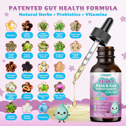 21 in 1 Parasite Cleanse for Humans & Kids, Herbal Gut Cleanse & Detox Support, Wormwood Black Walnut Pumpkin Seed, Probiotics 10 Billion CFU, Digestive
