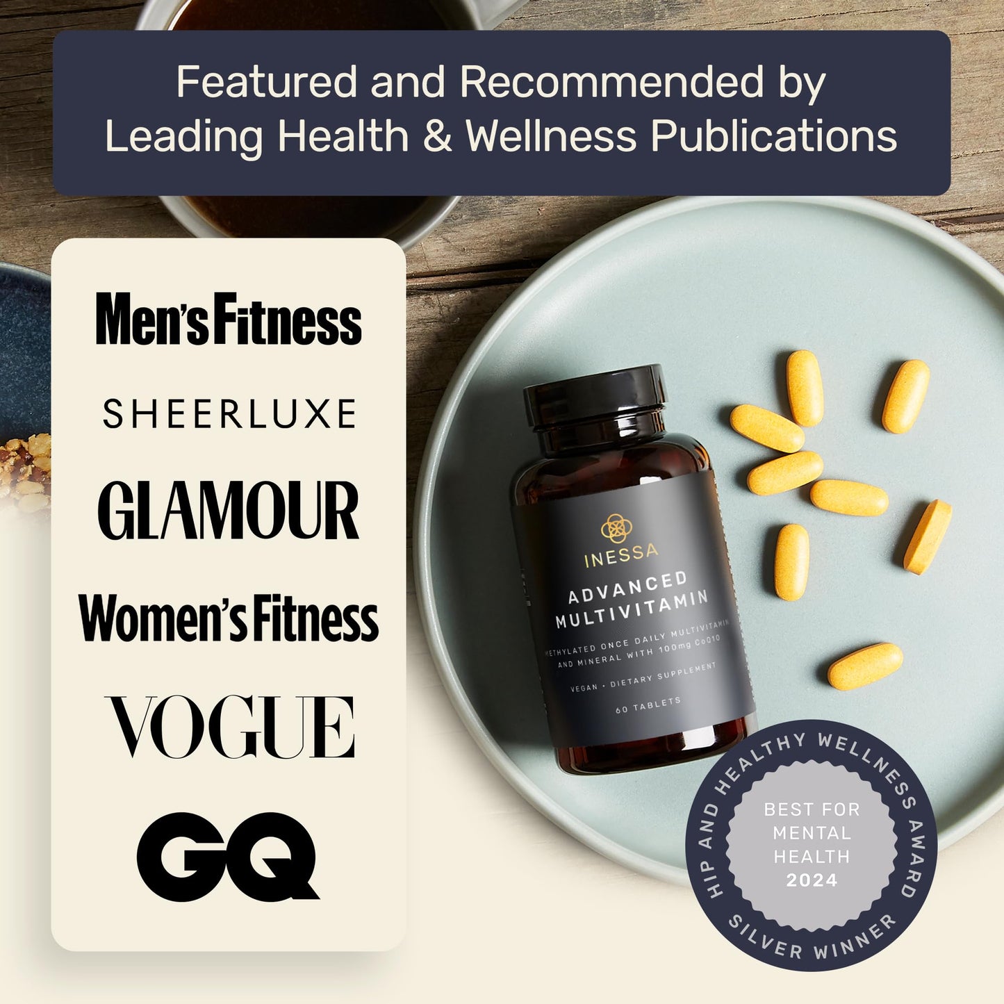 Inessa Methylated Multivitamin for Men and Women - Advanced Natural Daily Mens Multivitamins with CoQ10 100mg, Vitamins D3, K2, A, B Complex Vitamins