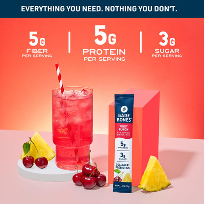 Bare Bones Fruit Punch Fruit Collagen Peptides Powder Drink Mix Packets | 5g Protein | Naturally Sweetened | Light & Flavorful | Gluten-Free On-the-Go Stick