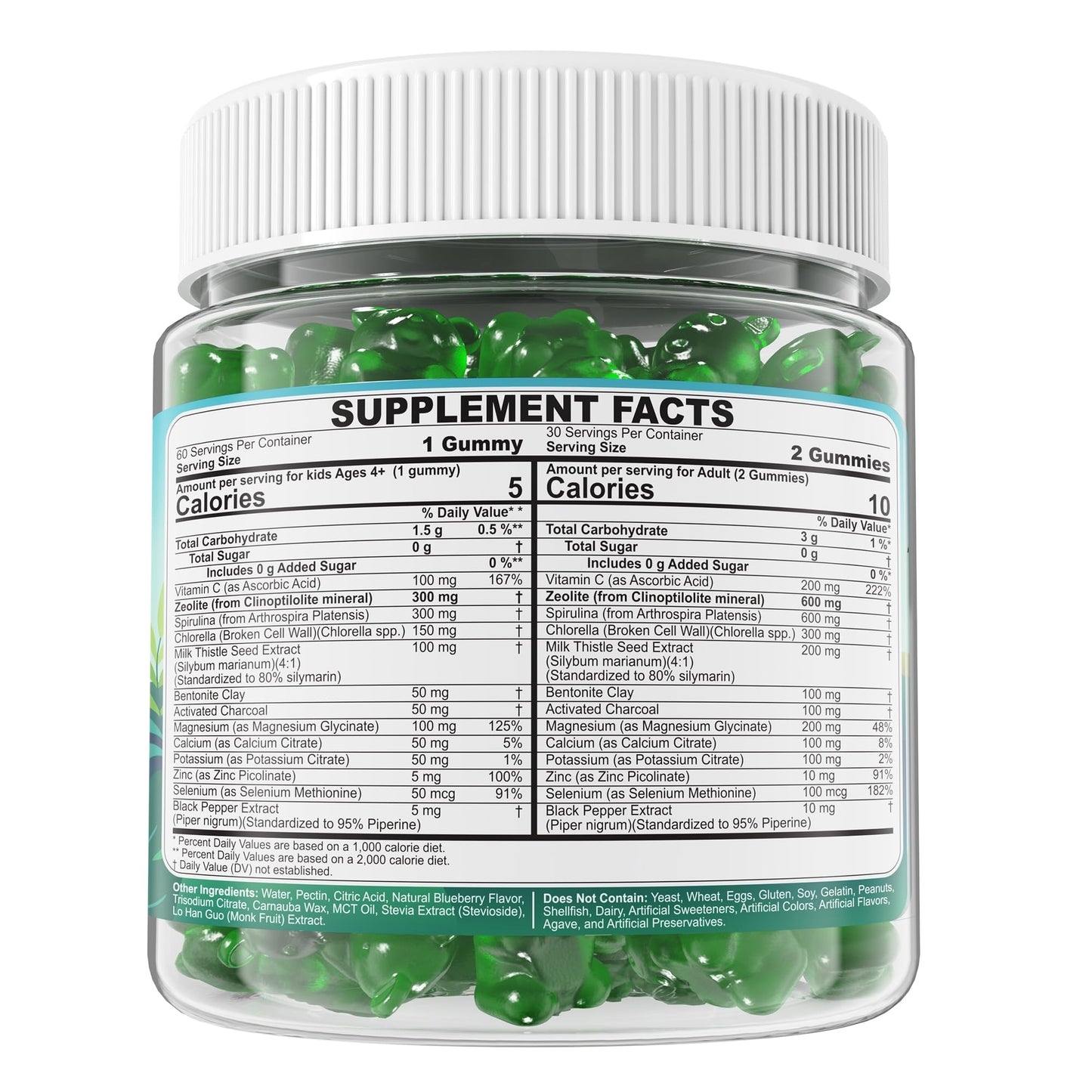 Zeolite Detox for kids & Adult-Sugar Free Zeolite Detox Gummies with Spirulina, Chlorella, Milk Thistle, Magnesium Glycinate, Calcium Citrate for Energy