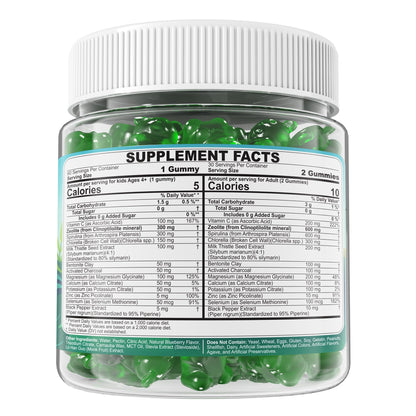 Zeolite Detox for kids & Adult-Sugar Free Zeolite Detox Gummies with Spirulina, Chlorella, Milk Thistle, Magnesium Glycinate, Calcium Citrate for Energy