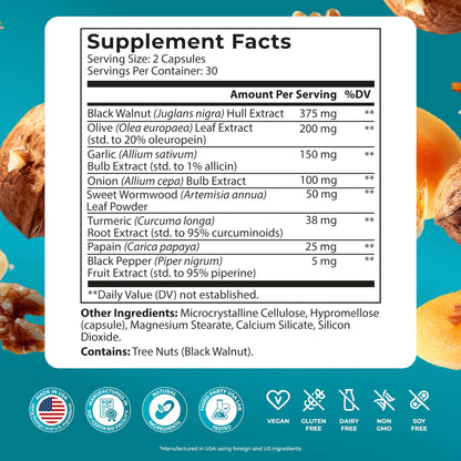 PUREHEALTH RESEARCH Parabroom - Gut Cleanse & Health Supplement - with Black Walnut, Sweet Wormwood Powder, Turmeric Extract, Olive Leaf, Garlic & Onion