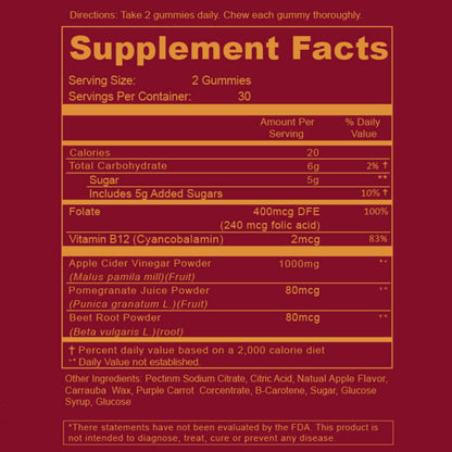 WEEM Apple Cider Vinegar Gummies - Natural, Vegan ACV with Folic Acid- Gluten Free - Vitamin B12 - Premium Detox & Weight Supplement-