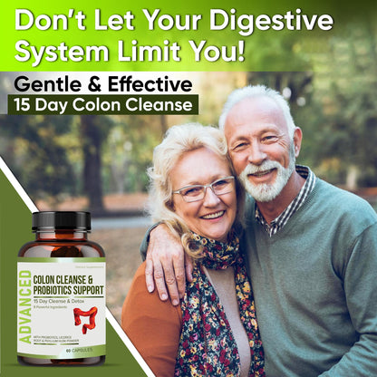 15 Day Gut Cleanse Detox for Women & Men - Advanced 15 Days Colon Cleanse with Probiotics and Psyllium Husk for Constipation Relief, Digestive Health,