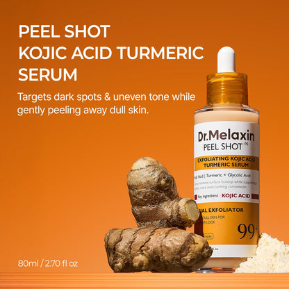 Dr. Melaxin Peel Shot Kojic Acid Turmeric Serum – Exfoliating Dark Spot Corrector with AHA/BHA & Niacinamide, Brightening & Even Tone