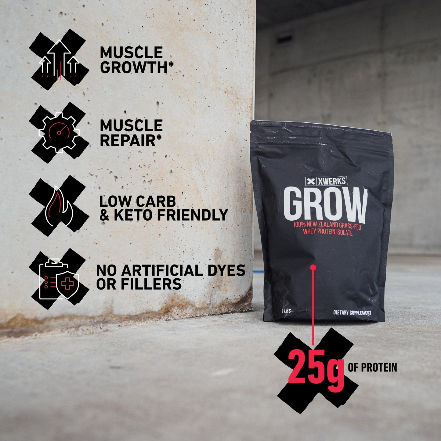 Xwerks Grow Whey Protein Powder, 25g Pure Isolate Protein from New Zealand Grass Fed Cows, Builds Strength and Speeds Recovery, Paleo and Keto Friendly,