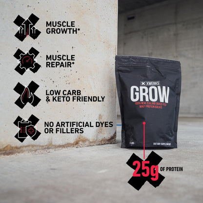 Xwerks Grow Whey Protein Powder, 25g Pure Isolate Protein from New Zealand Grass Fed Cows, Builds Strength and Speeds Recovery, Paleo and Keto Friendly,