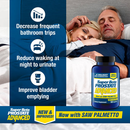 SUPER BETA PROSTATE Advanced with Saw Palmetto - Prostate Health Supplements for Men, Bladder & Urinary Support with Beta-sitosterol, Reishi, Saw Palmetto, Vitamin D