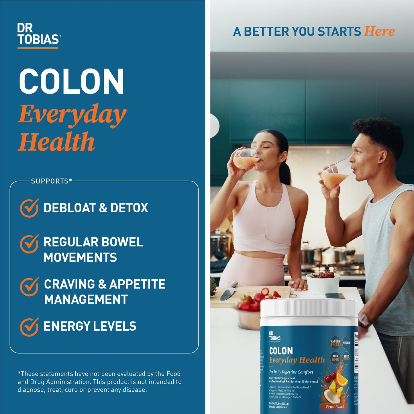 Dr. Tobias Colon Everyday Health - Gut Health for Women & Men - Psyllium Fiber Powder Drink with 4g Psyllium Husk Powder per Serving, Vegan, Gluten Free