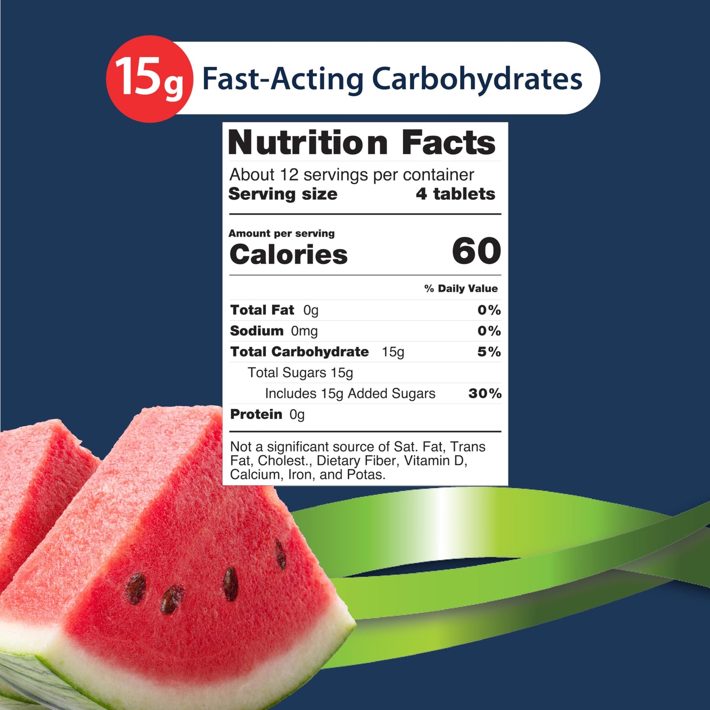 TRUEplus Glucose Tablets, Chewable, Watermelon Flavor, 15g Fast-Acting Carbohydrates, Dye Free, Gluten Free, No Fat, Boost Energy, 50 Count