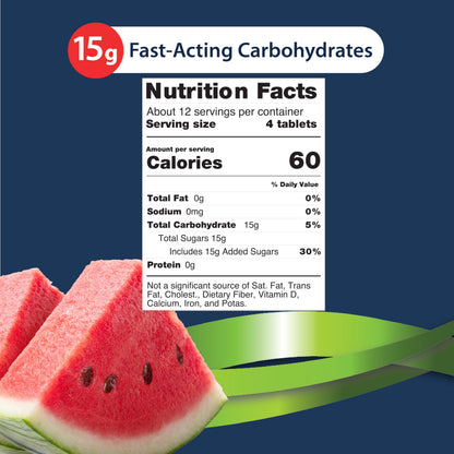 TRUEplus Glucose Tablets, Chewable, Watermelon Flavor, 15g Fast-Acting Carbohydrates, Dye Free, Gluten Free, No Fat, Boost Energy, 50 Count