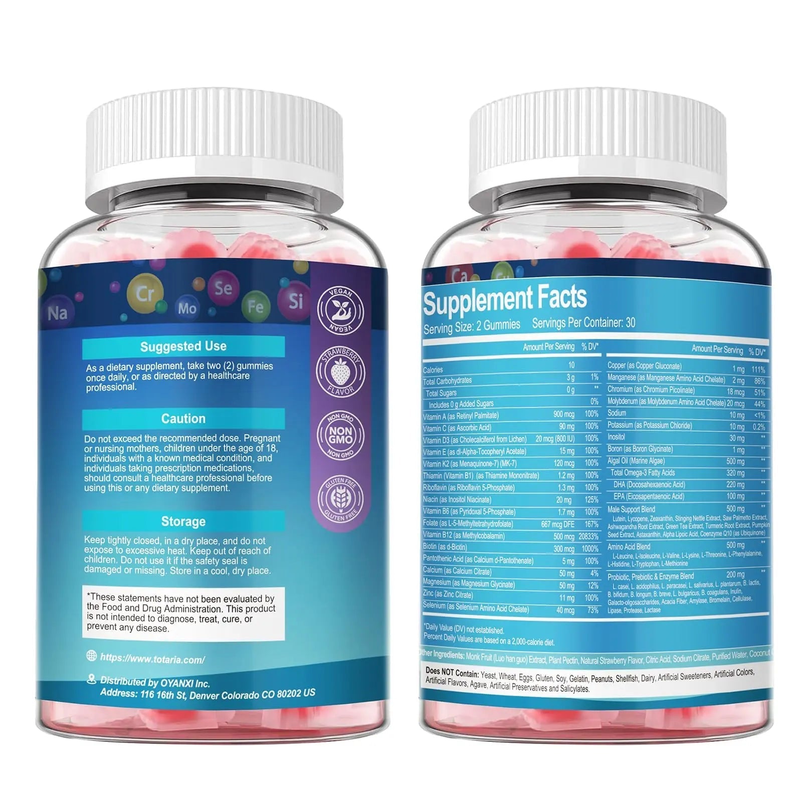 Totaria Sugar Free Multivitamin for Men with Omega 3, Probiotics, Mens Multivitamins Gummies w/Methylated B Complex Totaria