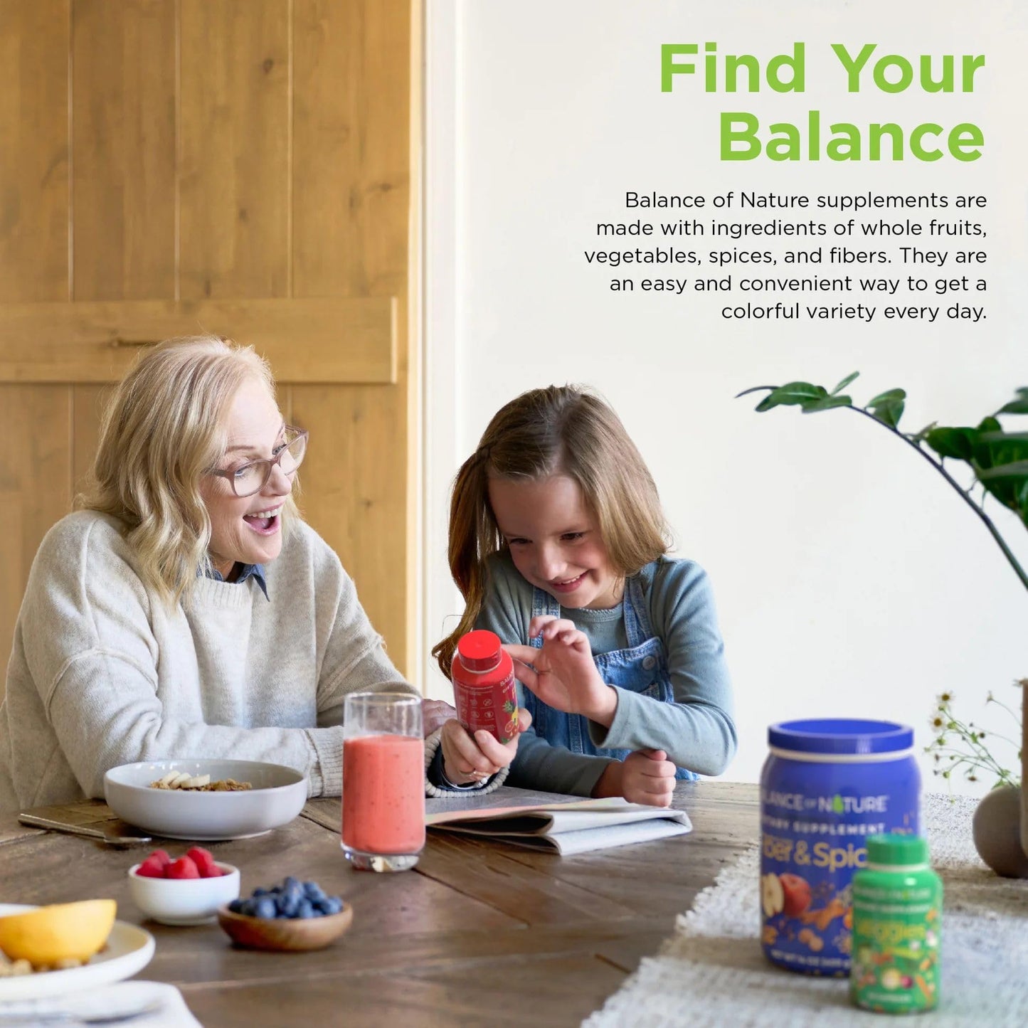 Balance of Nature Fruits & Veggies Supplements - Whole Fruit and Vegetable Ingredients for Women, Men, and Kids - 90 Fruits Capsules