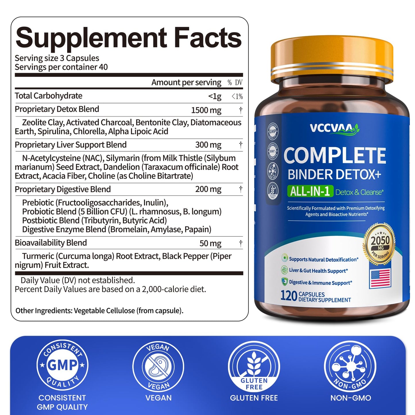 Vccvaa Metal Detox & Full Body Cleanse Pills - GI, Parasite & Zeolite Detox, Activated Charcoal, Bentonite Clay, 5 Billion CFU Women Probiotics,