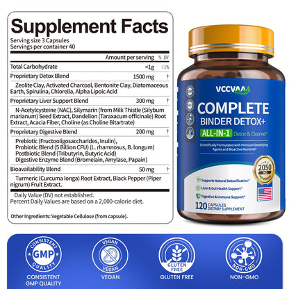 Vccvaa Metal Detox & Full Body Cleanse Pills - GI, Parasite & Zeolite Detox, Activated Charcoal, Bentonite Clay, 5 Billion CFU Women Probiotics,