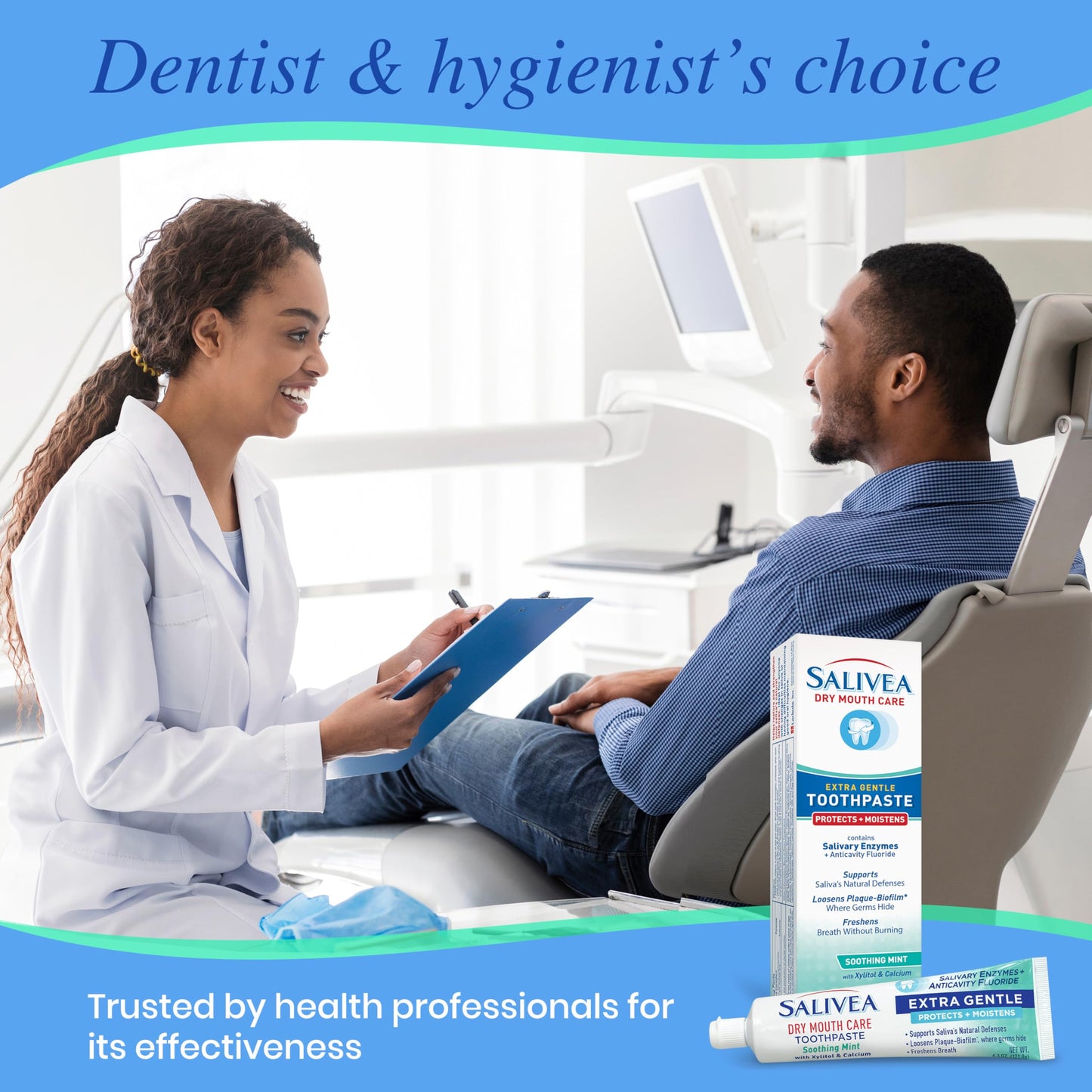 SALIVEA Dry Mouth Toothpaste (2 Pack) — 4.3 oz Each, Anticavity Fluoride, Natural Salivary Enzymes, Xylitol & Calcium, SLS-Free,