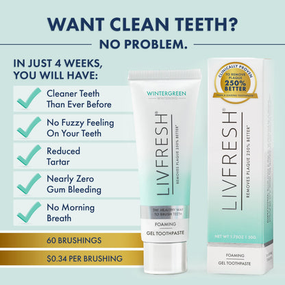 LIVFRESH Toothpaste Gel, Clinically Proven to Remove Plaque 250% Better, Improves Gum Health 190% Better, Prevents & Reduces Tartar