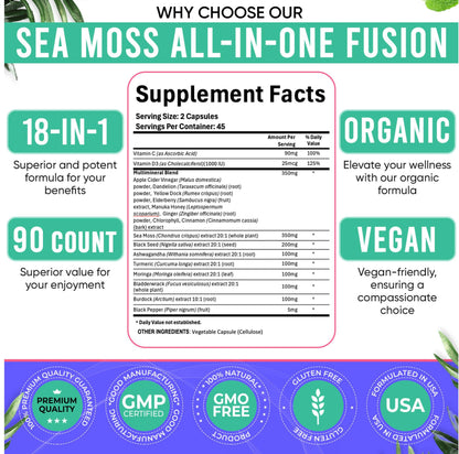 Adndale Sea Moss Capsules - Sea Moss Blend with Ashwagandha, Turmeric- 90 Count