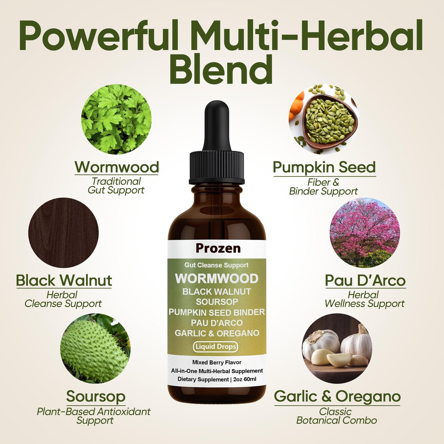 PROZEN Wormwood Gut Cleanse & Detox Drops – Nuvian Black Walnut,Clove, Soursop, Pumpkin Seed, PAU D’Arco, Garlic & Oregano – Mixed Berry Digestive Support