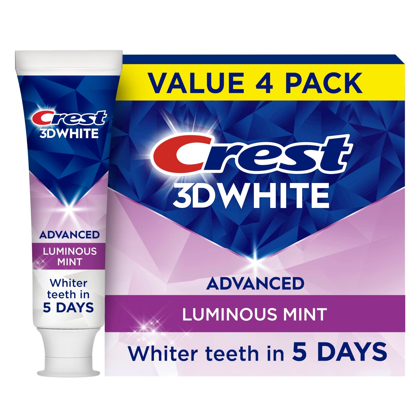 Crest 3D White Advanced, Teeth Whitening Toothpaste for Adults, 3.7 oz, 4 Pack, Cavity Protection Fluoride Toothpaste,