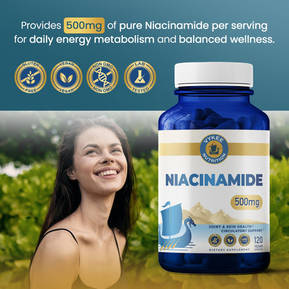 Vykee Nutrition Niacinamide Capsules - Vitamin B3 Supplement for Skin Wellness Cellular Energy and Metabolic Support - Vegan, Non-GMO Gluten Free