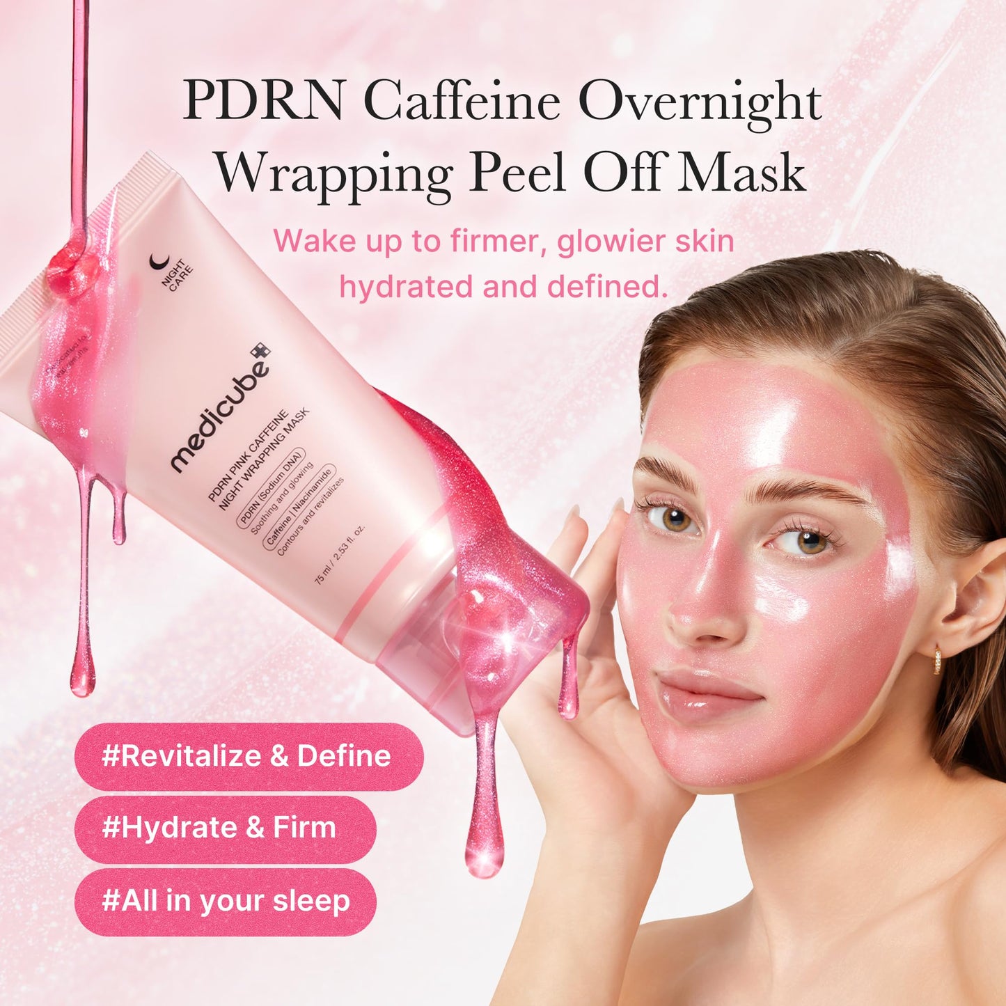 medicube Wrapping Mask PDRN Caffeine Overnight Peel Off Facial Mask | Firming, Depuffing & Hydration | Caffeine, Collagen For Refined, Glass Skin & Face Contour