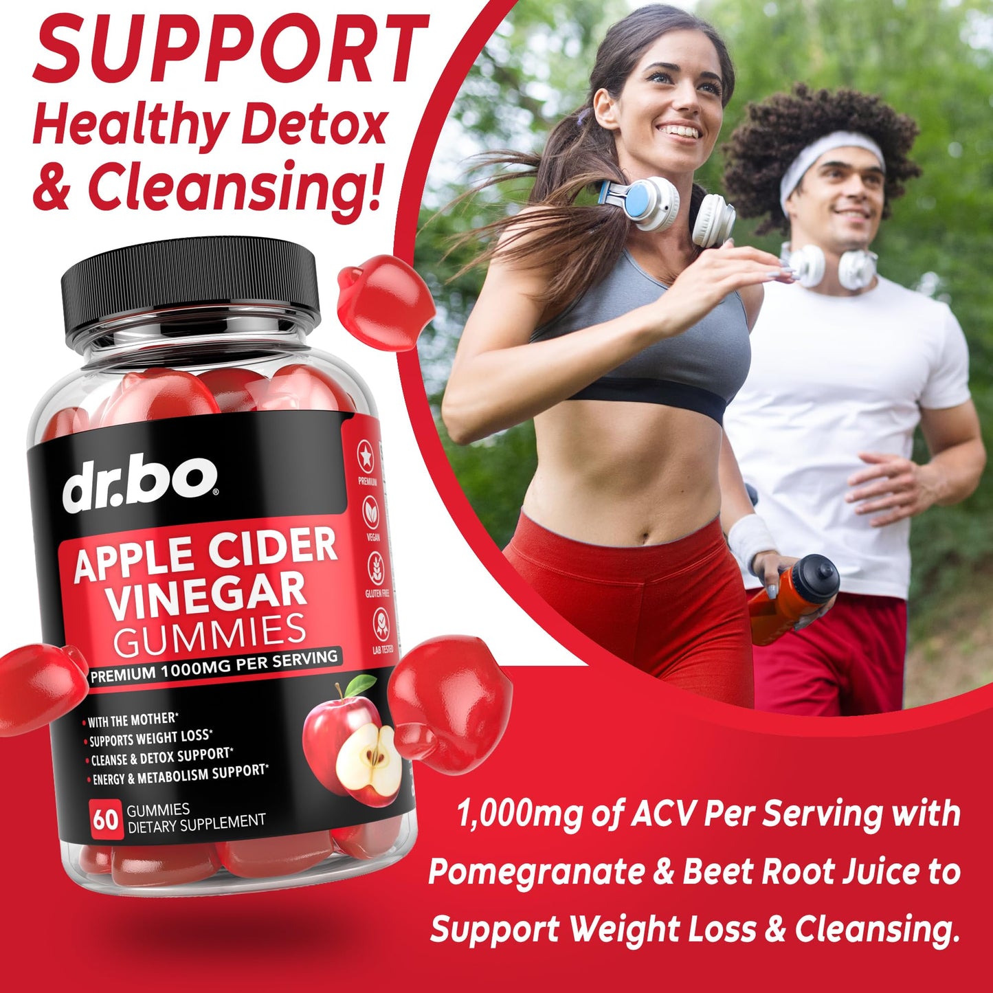 ACV Apple Cider Vinegar Gummies - Natural Support for Advanced Weight Loss, Detox, Cleansing, Digestion Plus Gut Health - ACV Gummies Supplements with 1000MG Apple Cider