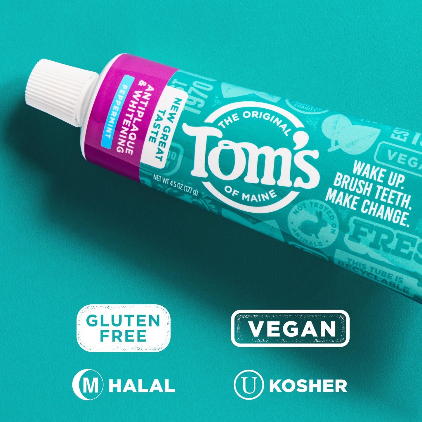 Tom's of Maine Fluoride-Free Antiplaque & Whitening Natural Toothpaste, Peppermint, 5.5 oz. (Pack of 2)