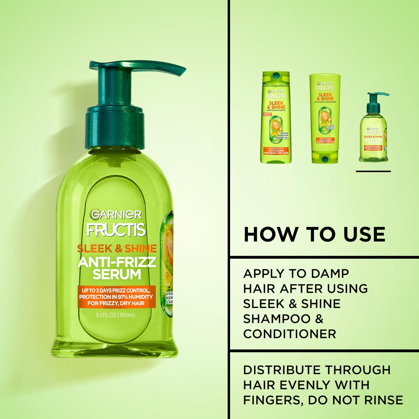 Garnier Fructis Sleek & Shine Anti-Frizz Serum for Frizzy, Dry Hair, Argan Oil, 5.1 Fl Oz, 1 Count (Packaging May Vary)