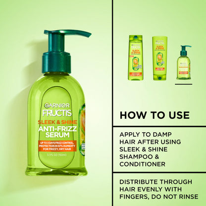 Garnier Fructis Sleek & Shine Anti-Frizz Serum for Frizzy, Dry Hair, Argan Oil, 5.1 Fl Oz, 1 Count (Packaging May Vary)
