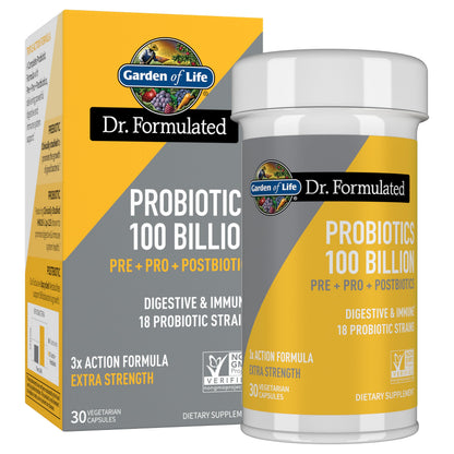 Garden of Life Dr. Formulated Pre, Post & Probiotics 100 Billion CFU Once Daily 3-in-1 Complete Probiotics, Prebiotics & Postbiotics Supplement for Women and Men
