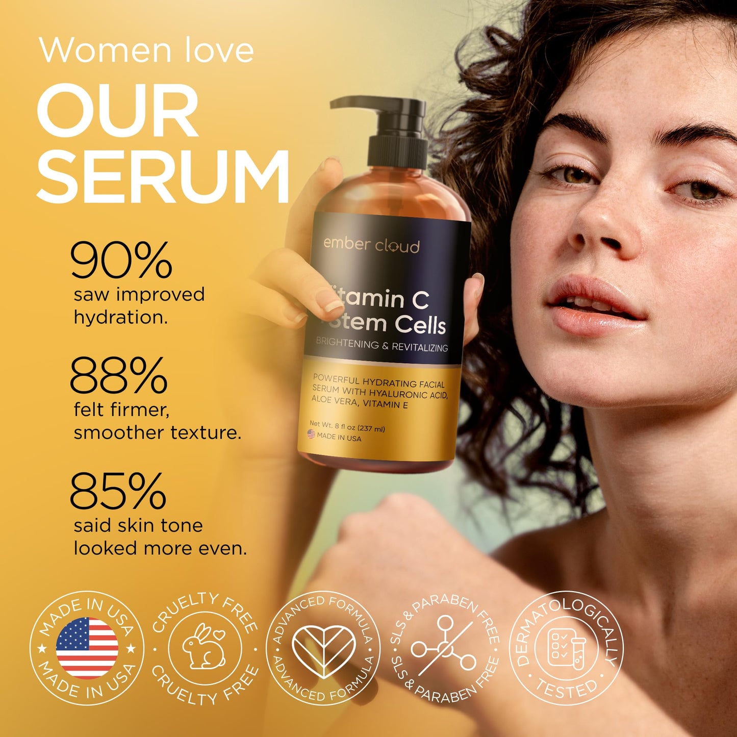 Vitamin C Serum for Face with Stem Cells Hyaluronic Acid Aloe Vera Vitamin E Anti-Aging Face Serum Supports Skin Health & Even Tone
