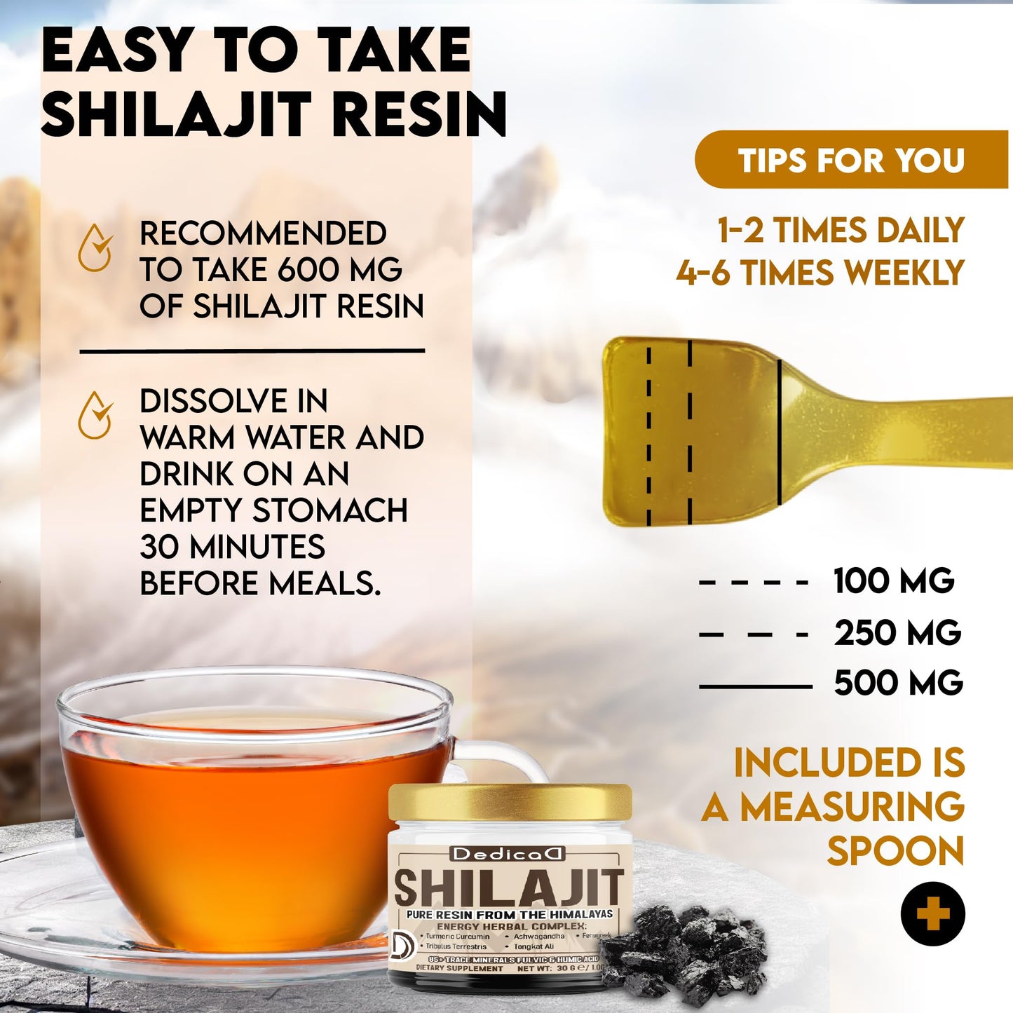 DEDICAD 30g Shilajit Resin with Herbal Complex - Paullinia Guarana, Gotu Kola Leaf & More - Shilajit Pure Himalayan Organic for Immune System, Energy Production, Brain Health & Stamina DEDICAD buy supplements Au