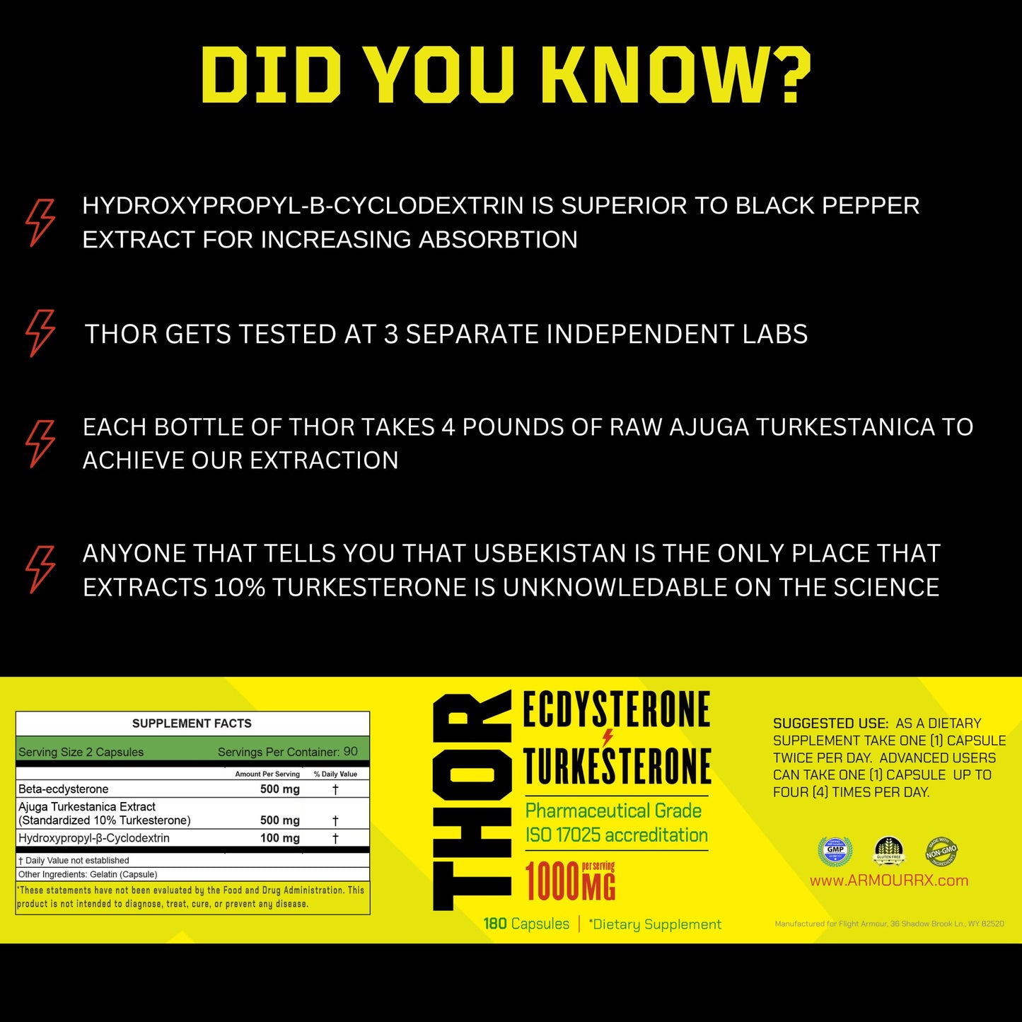 Turkesterone + Ecdysterone | Anabolic Supplement (3 Months - 180 Caps) Olympic Grade Testing - ISO 17025 Certification |1000mg - 98%-95% Purity with Lab Synthesized Cyclodextrin | Beta Ecdisterona Flight ArmourBuy Supplements Australia