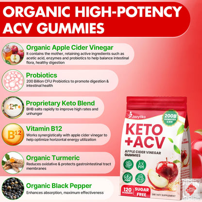 Apple Cider Vinegar Gummies, Advanced ACV Gummy with Probiotics, BHB, B12 and Keto Support - Keto Acv Gummies for Detox, Metabolism, Digestion,