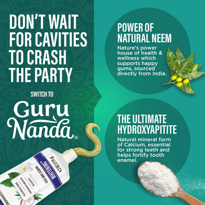 GuruNanda Hydroxyapatite Toothpaste for Whitening with Neem & Xylitol, SLS & Fluoride Free Formula with Tongue Scraper & Squeezer - Freshens Breath, Fights Plaque