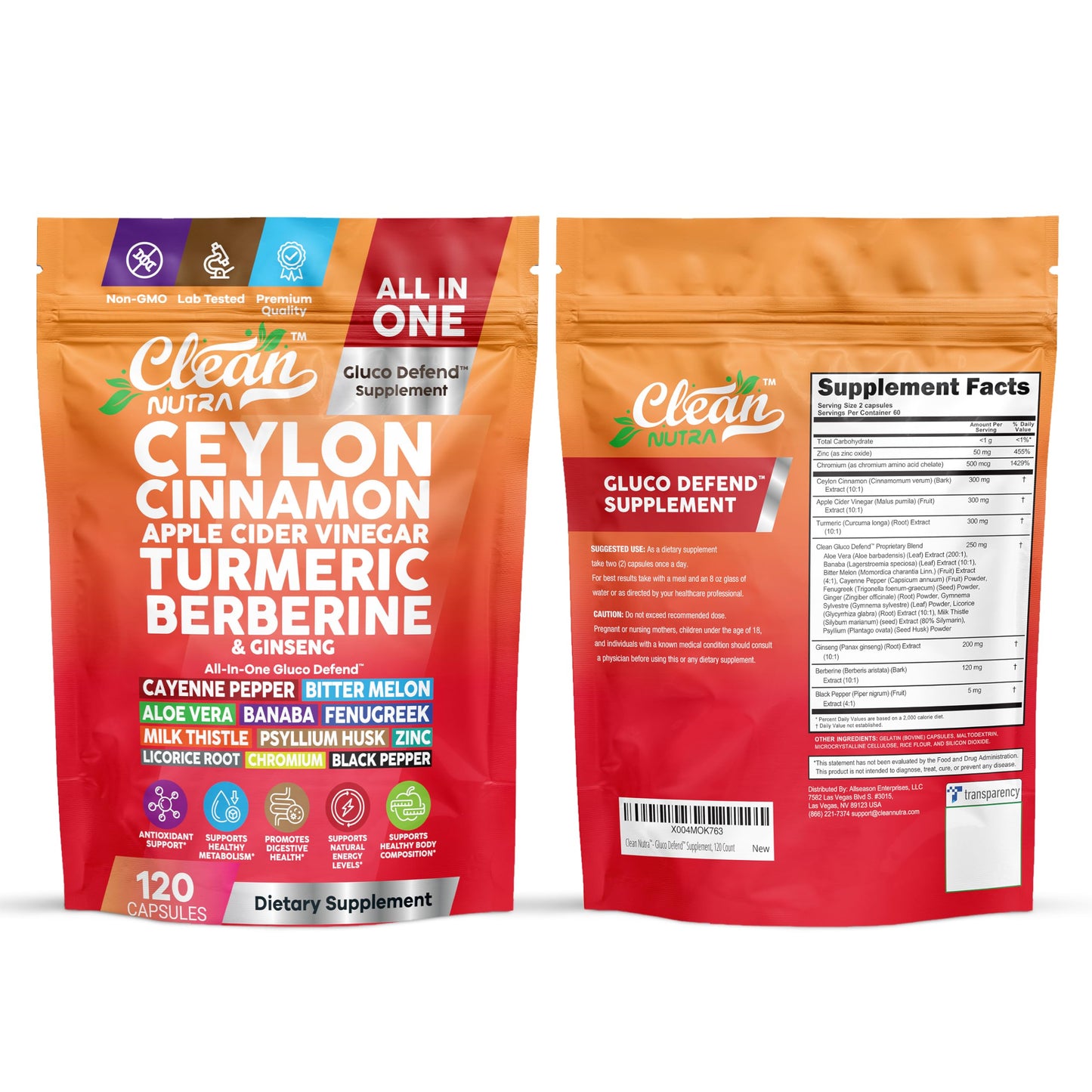 Ceylon Cinnamon Capsules + Apple Cider Vinegar Turmeric Supplement Ginseng Cayenne Pepper Bitter Melon Aloe Vera Fenugreek Milk Thistle Chromium