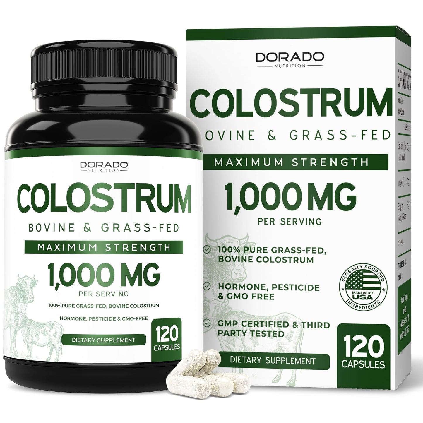 Colostrum Supplement (120 Count) 1000mg Per Serving (Bovine Colostrum Capsules from First Milking Only, Std. to Contain 20% IgG Immunoglobulins) - Grass Fed, No Fillers,