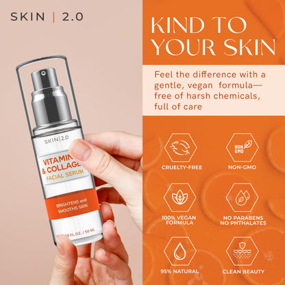 Skin 2.0 Vitamin C Serum - Dermatologist Tested, Anti-Aging & Dark Spot Remover - Brightening, Clean Beauty, Cruelty-Free,